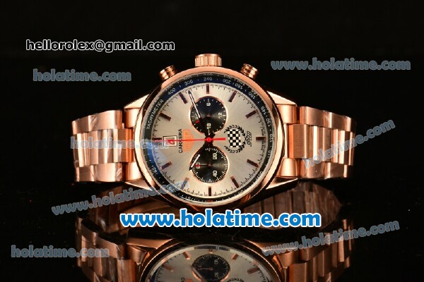 Tag Heuer Carrera Ferrari Chrono Miyota OS20 Quartz Full Rose Gold with White Dial and Stick Markers - Click Image to Close